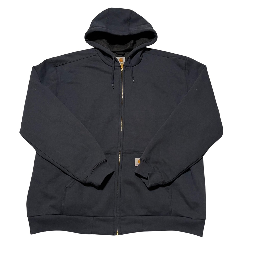 Carhartt Mens Rain Defender Thermal Lined Full Zip Hoodie Navy Blue XL J149